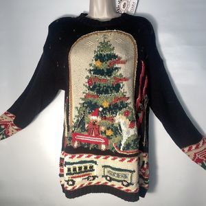 Women Ugly Christmas VTG 90s Sweater Tiara International Christmas Tree Sz M